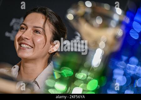 Prague, Czech Republic. 16th Nov, 2022. Czech showjumper Anna Kellnerova, team manager of the Prague Lions, smiles during the press conference on the final part of the Global Champions Prague Playoffs team show jumping competition series, on November 16, 2022, in Prague, Czech Republic. Credit: Vit Simanek/CTK Photo/Alamy Live News Stock Photo