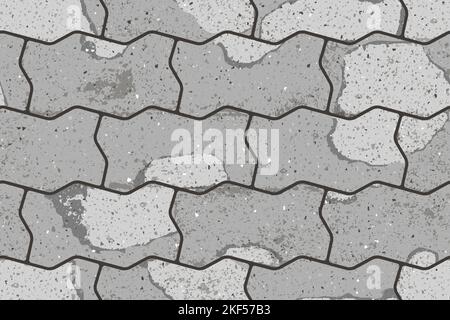 Seamless pattern of pavement with figured interlocking textured cracked old bricks Stock Vector