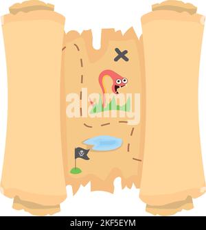 Treasuer map on aged paper scroll. Pirate icon Stock Vector