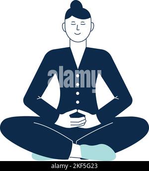 Woman in yoga pose. Mind calming person. Wellbeing icon Stock Vector