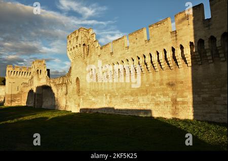 A view of the stone ramparts which form the defensive curtain wall ...