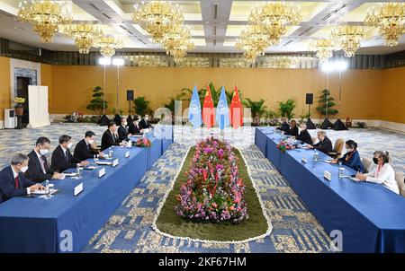 Bali, Indonesia. 16th Nov, 2022. Chinese President Xi Jinping meets with UN Secretary-General Antonio Guterres in Bali, Indonesia, Nov. 16, 2022. Credit: Yan Yan/Xinhua/Alamy Live News Stock Photo