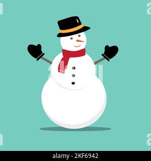 Snowman icon flat style. Vector eps10. Snowman with hat and scarf. Vector illustration. New year concept. Stock Vector