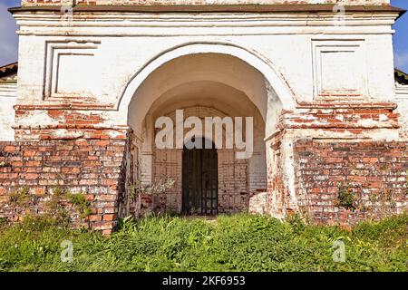 Locked wooden door of the old orthodox church Stock Photo