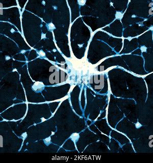 Microscopic view of the synapses. Brain connections. Neurons and synapses. Communication and cerebral stimulus. Neural network circuit, degenerative Stock Photo