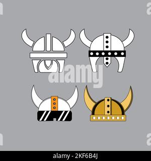 Helmet Viking Logo Template. Viking character head helmet an icon logo design inspiration. Helmet Viking logo set. Suitable for game store Stock Vector