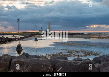 Grotta lighthouse outside Reykjavik is a popular tourist attraction in Iceland Stock Photo