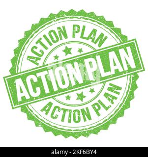 ACTION PLAN text written on green round stamp sign Stock Photo