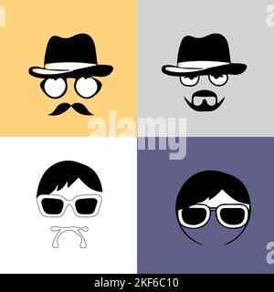 Incognito Icon Man woman face with glasses Black and White Vector Graphic. Spy agent line and glyph icon, security and detective, hacker Stock Vector