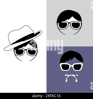 Incognito Icon Man woman face with glasses Black and White Vector Graphic. Spy agent line and glyph icon, security and detective, hacker Stock Vector