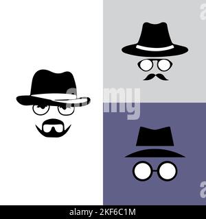 Incognito Icon Man woman face with glasses Black and White Vector Graphic. Spy agent line and glyph icon, security and detective, hacker Stock Vector