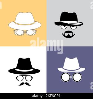 Incognito Icon Man woman face with glasses Black and White Vector Graphic. Spy agent line and glyph icon, security and detective, hacker Stock Vector