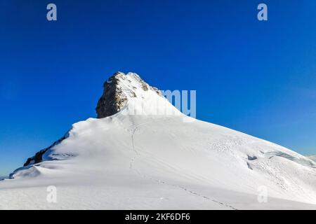 Description: Beautiful view from the summit of Jungfrau. Jungfrau-Höhenweg, Bernese Alps, Switzerland, Europe. Stock Photo