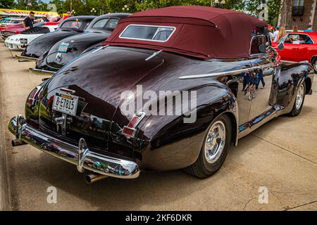 Des Moines, IA - July 02, 2022: High perspective rear corner view of a 1941 Buick Special Convertible at a local car show. Stock Photo