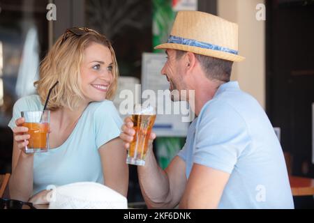 friends having fun and drinking a cold beer Stock Photo