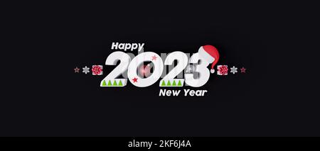 Happy New Year 2023 background for Greeting cards on black background 3d render 3d illustration Stock Photo