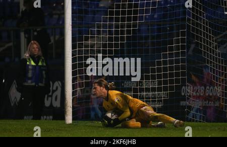 Hartlepool Goalkeeper Ben Killip saves a penalty during the FA Cup 1st Round replay between Hartlepool United and Solihull Moors at Victoria Park, Hartlepool on Tuesday 15th November 2022. (Credit: Michael Driver | MI News) Credit: MI News & Sport /Alamy Live News Stock Photo