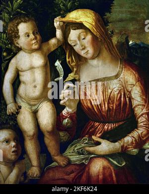 Madonna and Child with Saint John the Baptist, 1501,  Giovanni Francesco Caroto  (1480–1555)  Italy, Italian, Stock Photo
