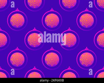 Gradient Christmas balls seamless pattern. Outline of a Christmas ball with a bow and a snowflake inside. Christmas design for greeting cards, posters Stock Vector