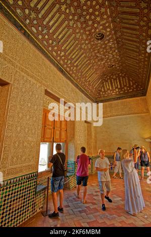 Architectural detail of the Palace buildings  at the Alhambra palace complex at Granada, Spain. Stock Photo