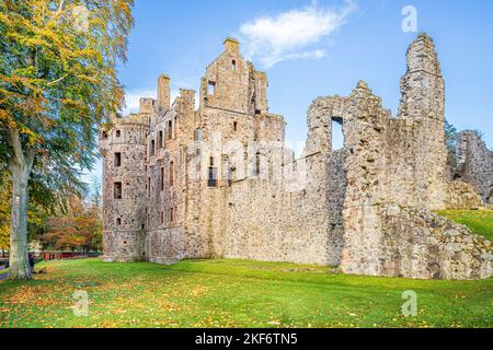 The ruins of 12th century Huntly Castle in autumn, Huntly,  Aberdeenshire, Scotland UK Stock Photo