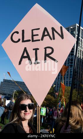 On November 12th 2022 protesters demonstrate for climate justice in Central London as the COP 27 talks finish in Egypt. Stock Photo