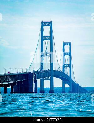 Mackinaw Bridge seen from St. Ignace Stock Photo