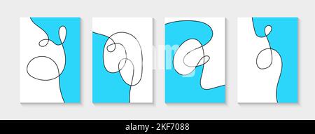 Continuous minimalist decorative posters, wall art, covers. Creative abstract contemporary pictures for interior decorations Stock Vector