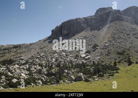 stone rock avalanche in dolomites panorama Stock Photo