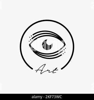 Outline eye icon vector. Illustration in minimal geometric line style. Open eyes symbol concept of visual arts and op art Stock Vector