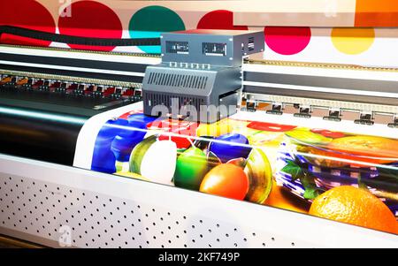 Wide format colorful inkjet printer, close up. Stock Photo