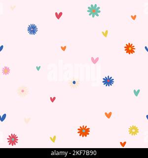 A gentle beautiful seamless pattern flowers hearts Stock Vector