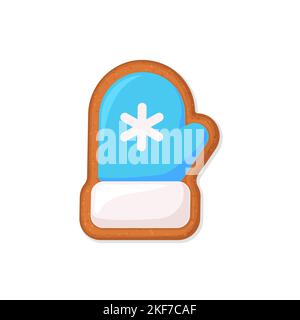 Mitten shaped Christmas gingerbread cookies with blue icing decoration. Vector illustration Stock Vector