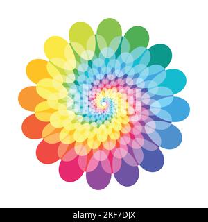 Swirling like spiral shape made from colorful bright rounded elements. Rainbow colors spotted vector background. Stock Vector
