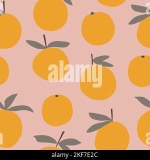 Vector seamless pattern with mandarins. Trendy hand drawn textures. Modern abstract design for paper, cover, fabric, interior decor and other users. Vector illustration Stock Vector