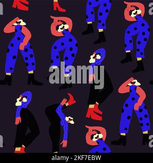 Vector seamless pattern of abstract people figures in retro style. Vector illustration Stock Vector