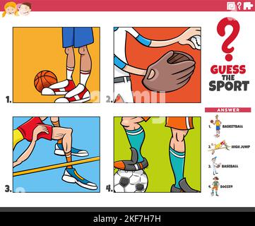 Cartoon illustration of educational game of guessing the sport for children Stock Vector