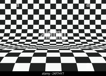 Wavy checkered surface in perspective view. Curved chess background Stock Vector