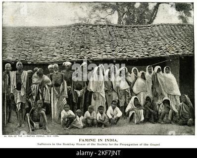 Halftone of a group of famine-struck Indians at the Bombay House of the Society for the Propagation of Gospel, circa 1890 Stock Photo