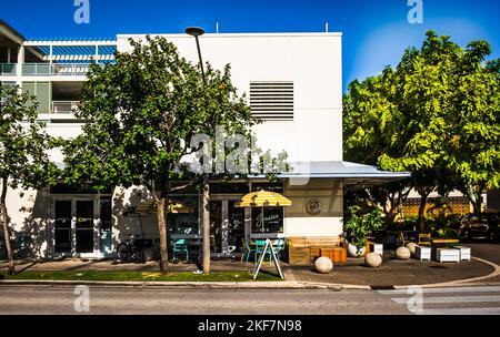 Grand Cayman, Cayman Islands, Aug 2022, view of Jessies, a juice bar in Camana Bay Stock Photo