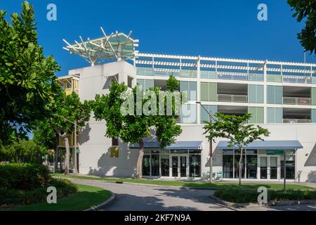 Grand Cayman, Cayman Islands, Aug 2022, view of a modern building at Market street in Camana Bay Stock Photo