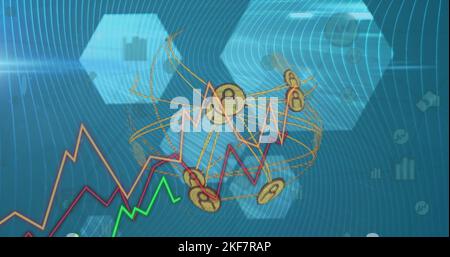 Image of network of connections with people icons over statistics Stock Photo