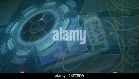 The image shows data processing taking place over a brain Stock Photo
