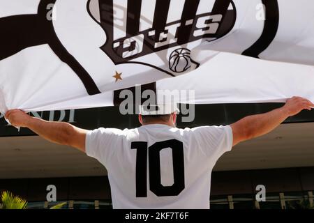 Santos Football Club soccer fan cheering for the team before final match of Copa Libertadores - Rio de Janeiro, Brazil Stock Photo