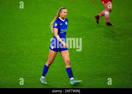 Rhianne Oakley of Cardiff City Women FC celebrates scoring the