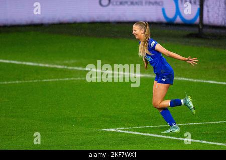 Rhianne Oakley of Cardiff City Women FC celebrates scoring the