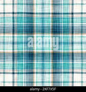 Teal rustic coastal beach house check fabric tile. Seamless sailor flannel textile gingham repeat swatch. Stock Photo