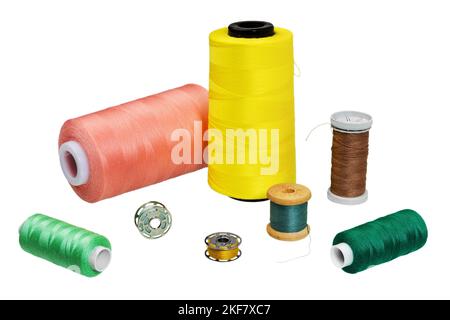 Spool of sewing thread, isolated on white background. Collection thread spools. Stock Photo