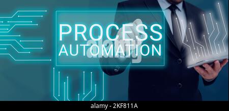Sign displaying Process Automation. Business showcase the use of technology to automate business actions Stock Photo