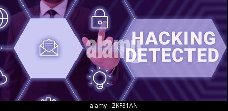 Writing displaying text Hacking Detected. Word Written on activities that seek to compromise affairs are exposed Stock Photo